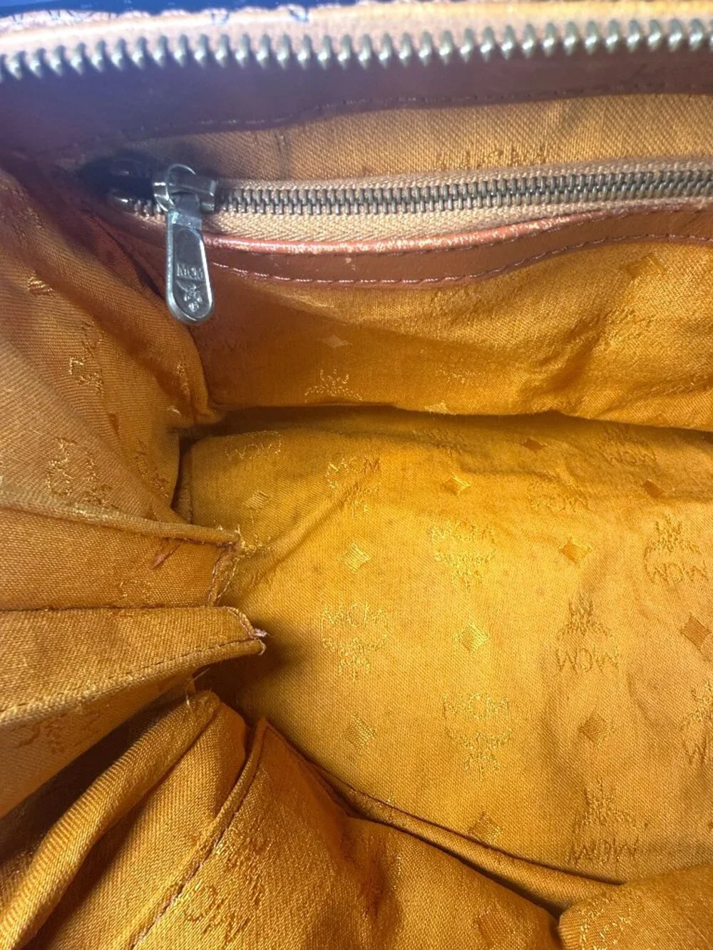 MCM Vintage Visetos Cognac Coated Canvas Boston Satchel Handbag with COA